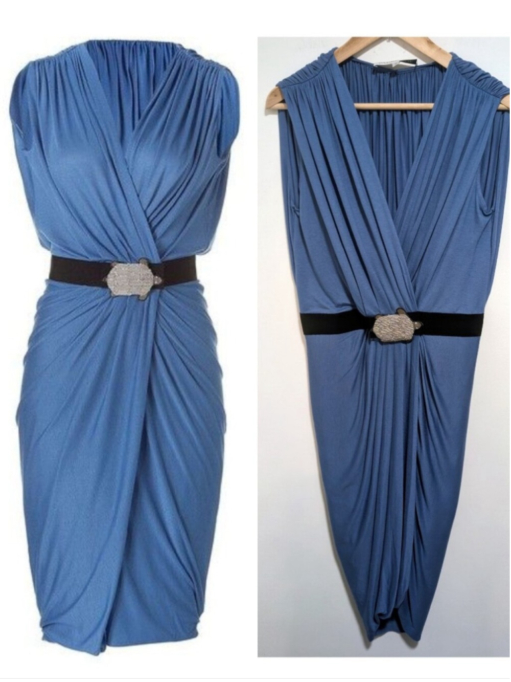 Paul & Joe Paris | Draped Beaded Turtle Waist Midi Dress In Blue